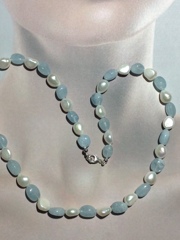 Freshwater Baroque Pearls And Blue Calcite Quartz Necklace